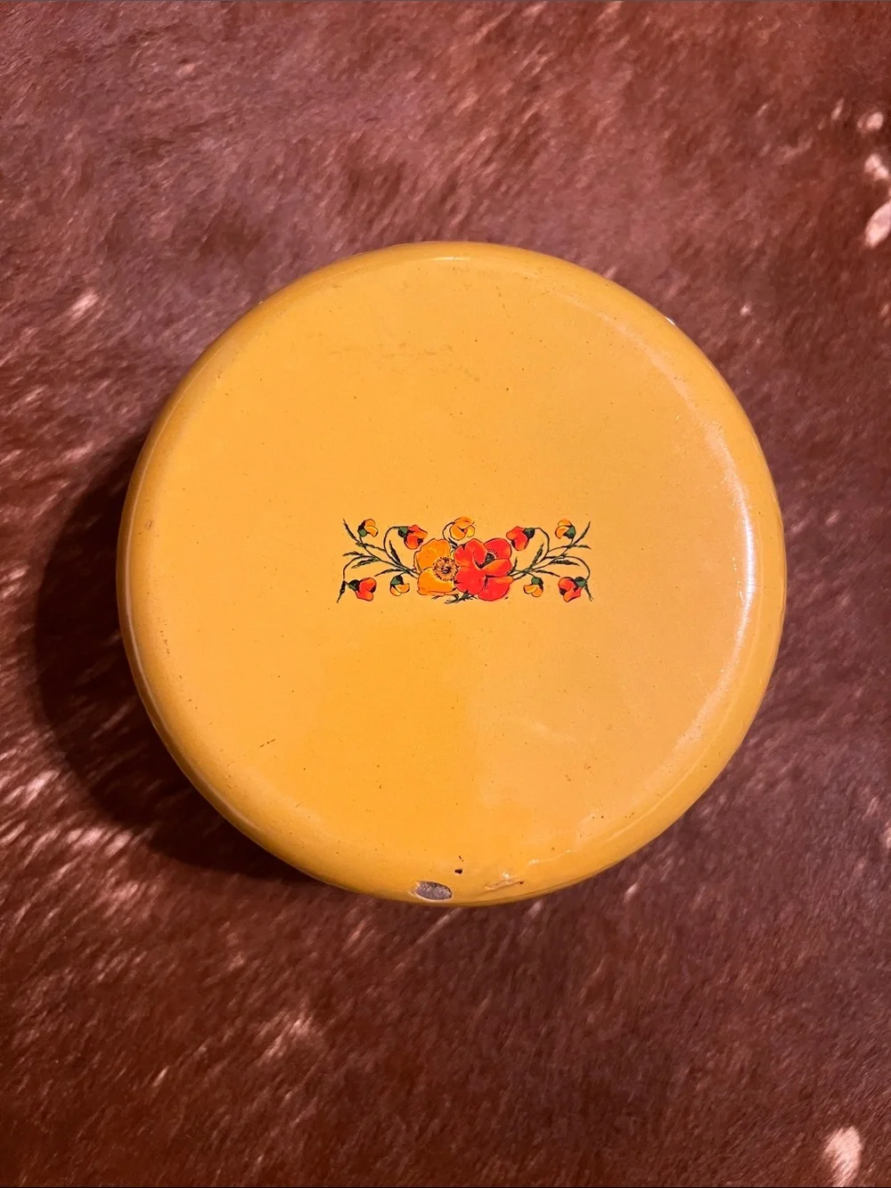 Vintage Yellow Enameled Cast Iron Mini Cauldron Pot with Lid